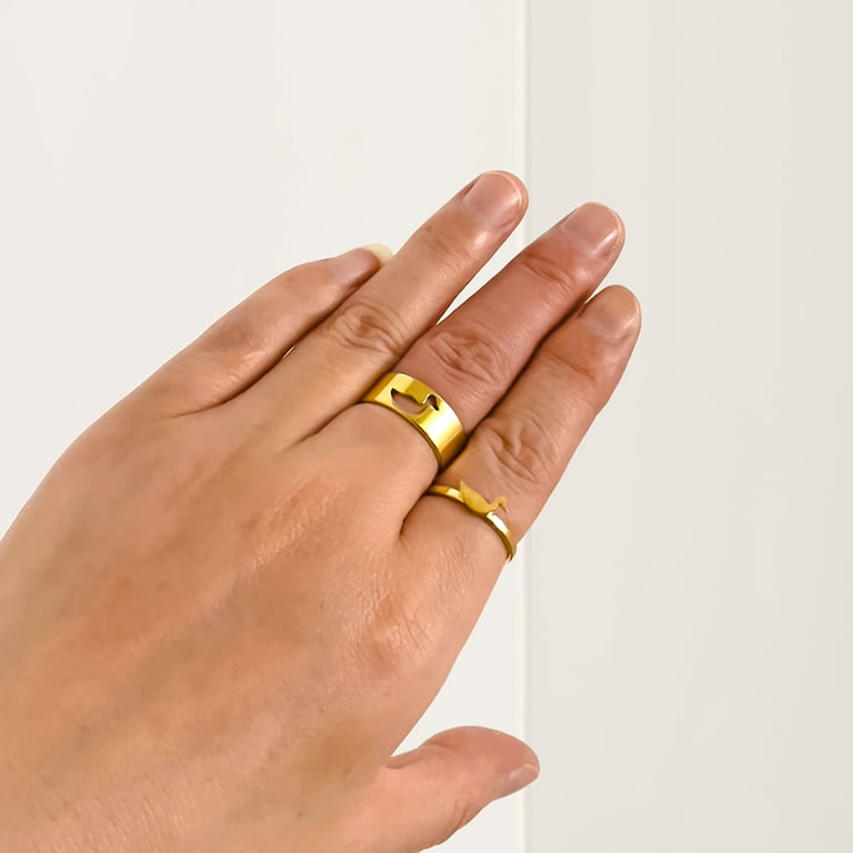 2pcs Duck Promise Ring Matching Cute Animals Engagement Rings Lovers Gift 316L Stainless Steel Gold Plated With Silver 2 colours Adjustable Open Ring