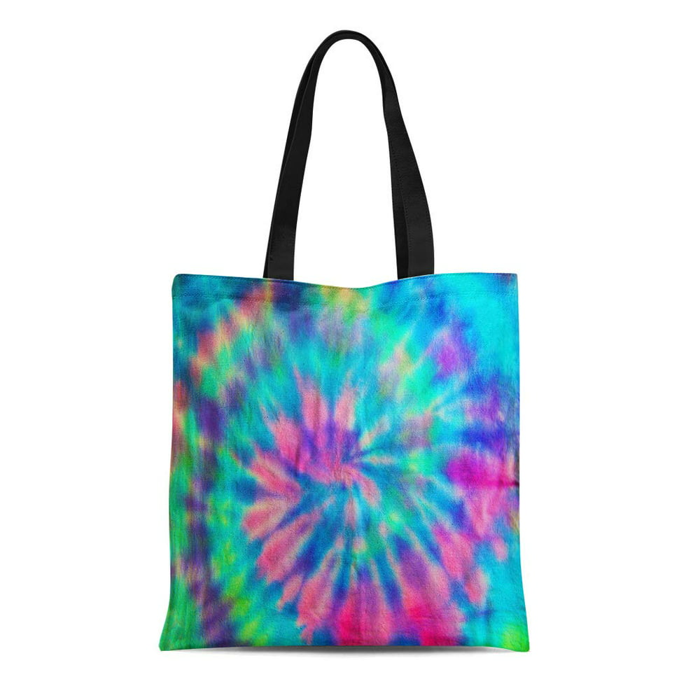 ASHLEIGH Canvas Tote Bag Green 70S Swirl Spiral Pattern Tie Dye Pink ...