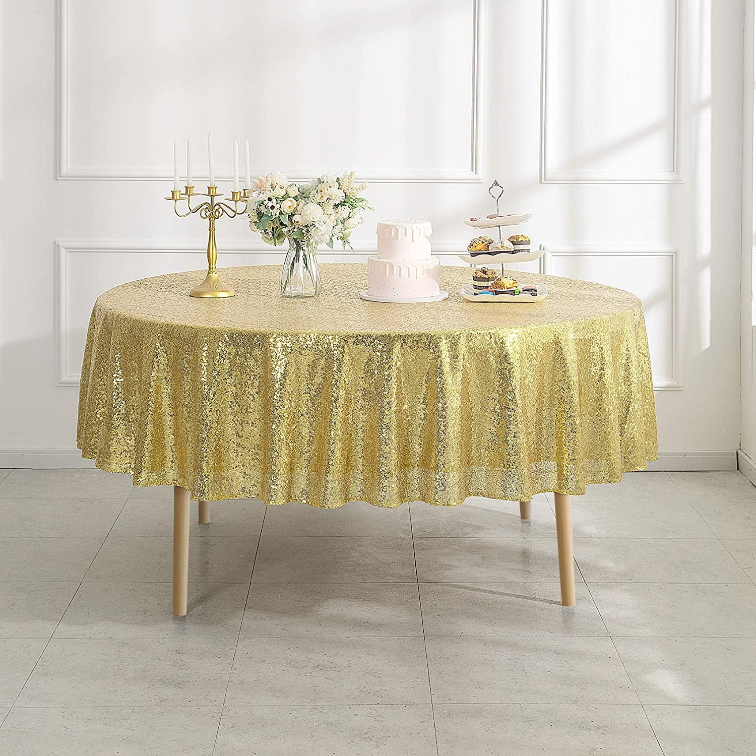 Sequin Gold Tablecloth 50x80 Inch Birthday Wedding Tablecloths for Rectangle Tables