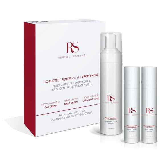 REGENE SUPREME Rejuvenating Skin Protection Set, Concentrated Recovery Course for Smoking Affected Face & Cells - Fix, Protect and Renew Your Skin From Smoke and Pollution
