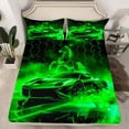 thumbnail image 2 of Feelyou Neon Green Automobile Queen Sheet Sets for Kid, Fashion Stripes Honeycomb Flat Sheet, Racing Horse Animal Queen Fitted Sheet, Microfiber Bedroom Decor, 4 Pieces, 2 of 7