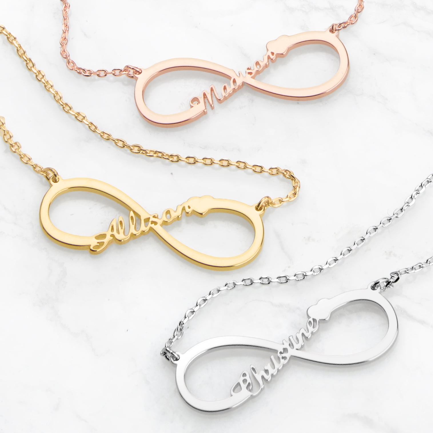 Personalized Planet Women's Sterling Silver Name with Heart Infinity Pendant
