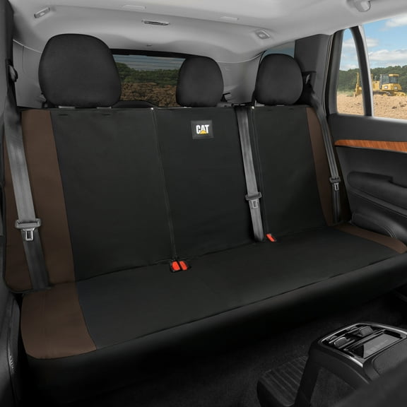 Cat Flexfit Brown Rear Seat Cover for Car – Durable Canvas & Mesh Design 60/40 Split Bench Protector for Cars, Trucks & SUVs – Back Seat Cover for Rear Bench – Interior Car Accessory