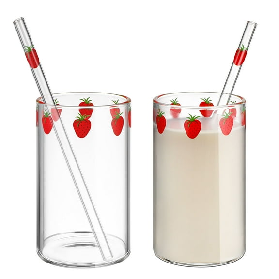 Toyandona Water Cup Straw Clear Cup Glass Easy to Clean Household Users Office Use 2 Sets
