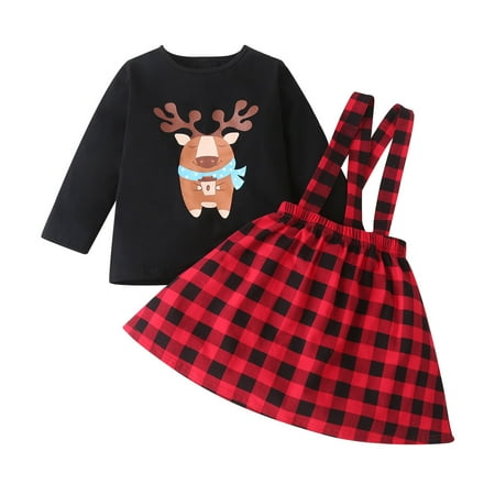 

Honeeladyy Winter Coats Newborn Infant Baby Girls Cartoon Deer Print Plaid Suspender Skirt Tops+Princess Red Clearance under 5$