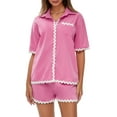 thumbnail image 2 of Argulvti Women's 2 Piece Set, Polyester Lapel Neck Short Sleeve Button Down Ric Rac Tops + Elastic Waist Drawstring Shorts, 2 of 7