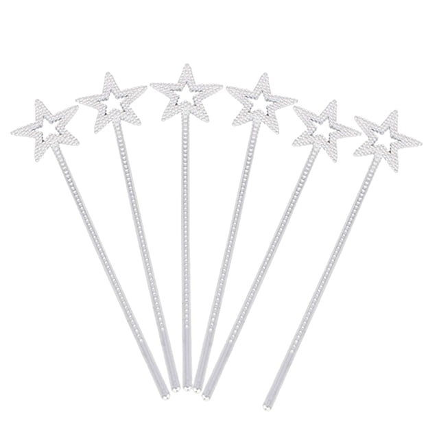 Varitas de princesa de 6 piezas, pentagrama galvanizado de plástico, varita de hada de ángel plateado para fiesta de cumpleaños, boda, Cosplay