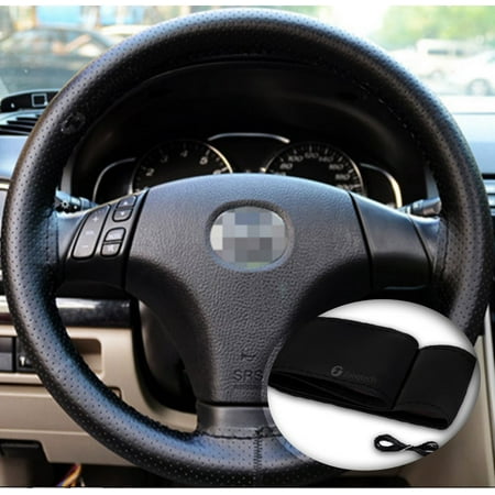Zone Tech Diy Anti Slip Leather Car Steering Wheel Cover Black Universal Leather Car Steering Wheel Stitch On Wrap Cover With Thread And Needle