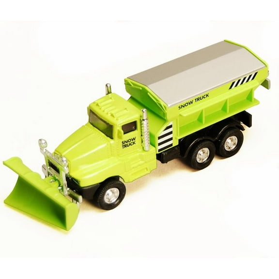 6" Snow Plow Salt Truck Diecast Metal Model Toy With Swivel Pull Action- Green