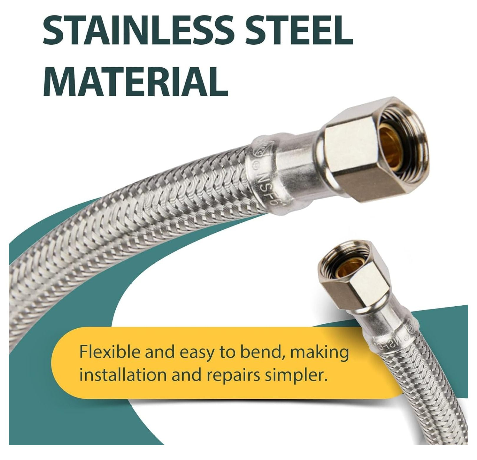 2-PACK 10 FT Stainless Steel Dishwasher Hose with 90 Degree FGH Elbow, 3/8" Comp x 3/4” FHT Water Supply Line