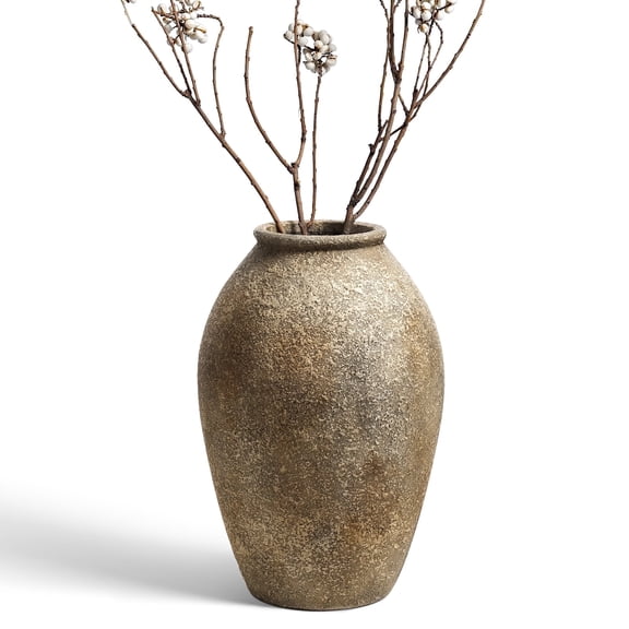 LE TAUCI 11.5" Ceramic Vase, Rustic Farmhouse Decorative Flower Vase for Shelf, Entryway & Neutral Table Decor Vase, Earthstone Floral vase