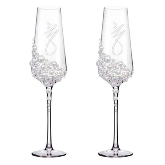 2-Piece Crystal Wedding Toasting Flutes, Unique Champagne Glass Set for Anniversary Celebration