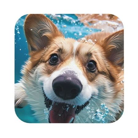

Salouo Sea Swimming Corgi Print Round Coaster Drink Coasters Leather Bar Beer Beverage Coasters for Drinks Set of 4 for Tabletop Protection Coffee Table Decor