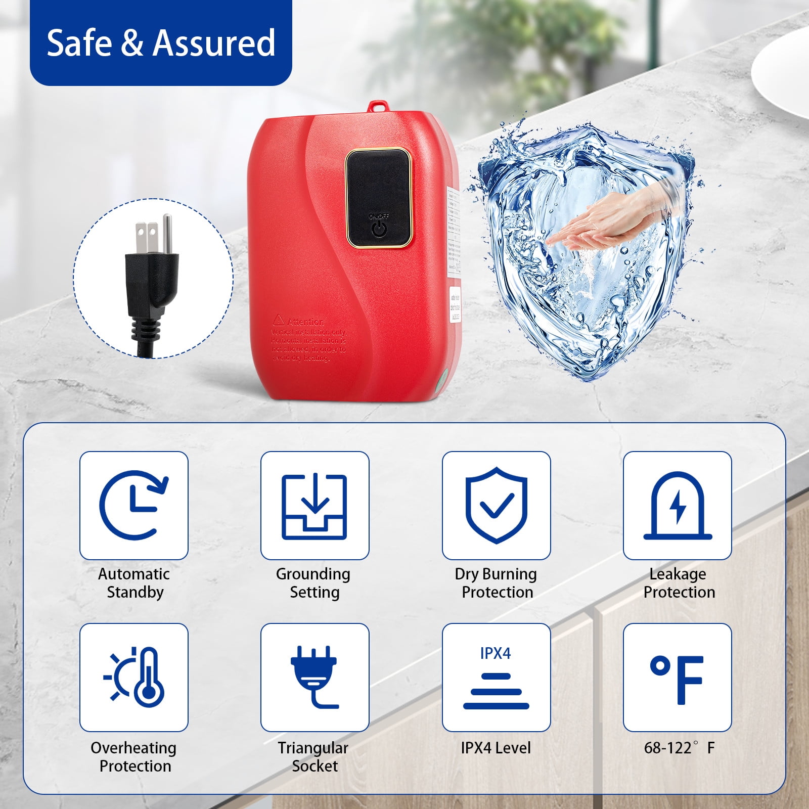 3000W Tankless Instant Electric Water Heater – Compact Under Sink Point‑of‑Use Hot Water Heater with Digital Display & Multi‑Safety Protections – Wall‑Mounted for Kitchen, Bathroom, RV & Sink