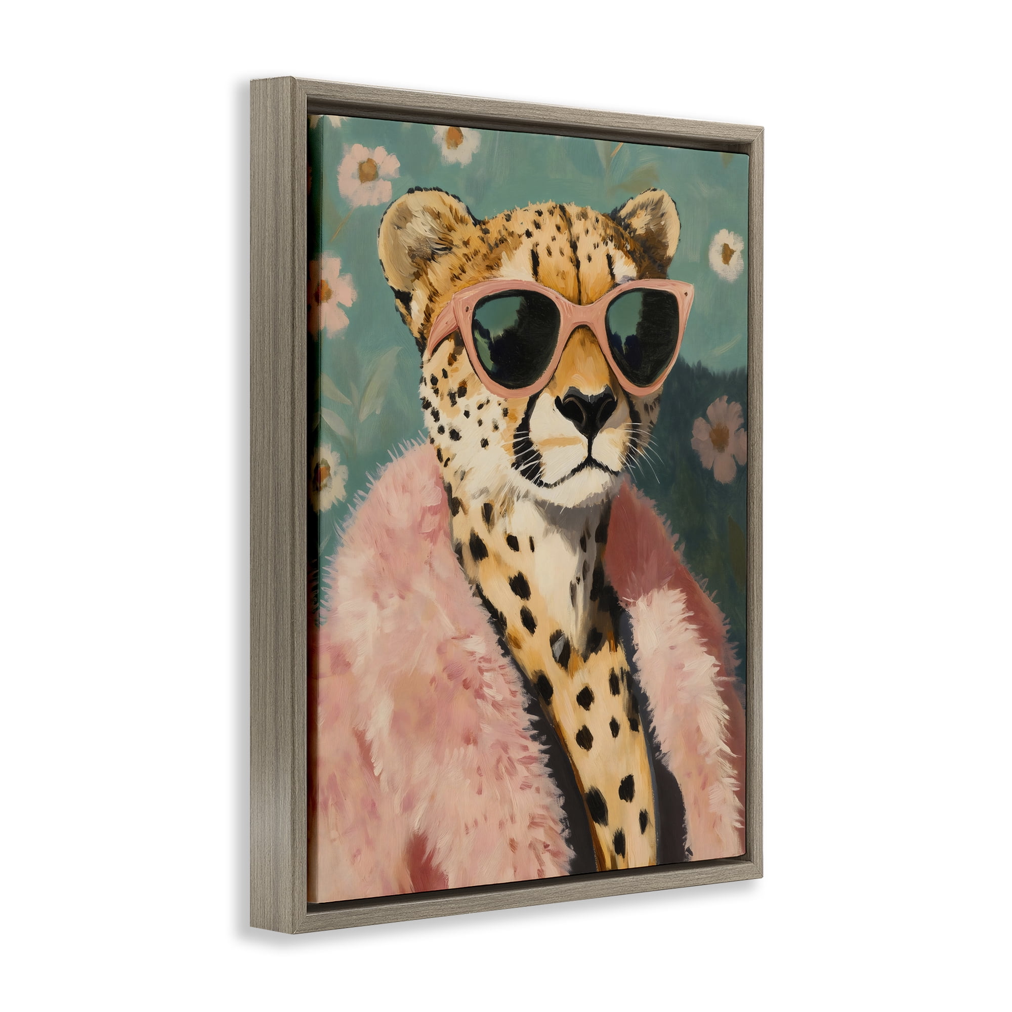 Stupell Industries Glam Cheetah in Pink Fur Brown Framed Floater Canvas Wall Art, design by The Prints Vibe