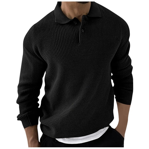 Blusa y camisa de manga larga con cuello vuelto para hombre, suéter holgado con botones y solapa, blusa de manga larga con solapa para hombre