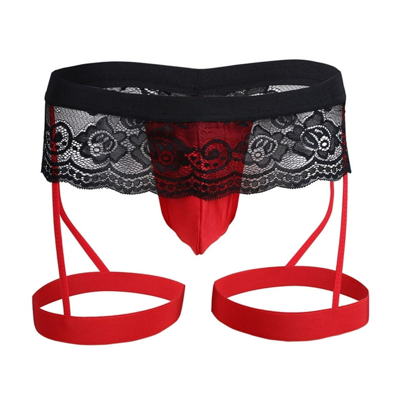 Cathalem Sparkly Garter Belt Mens Lace Underwear Pouch Thong