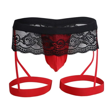

Cathalem Sparkly Garter Belt Mens Lace Underwear Pouch Thong Bikini Enhance Briefs Pants Valentines Lingerie plus Size Underwear Red XX-Large