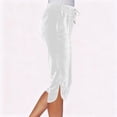 thumbnail image 4 of Pincandy Women's Solid Color Sports Casual Drawstring Elastic Waist Pants with Pockets, Split Hem, 7-Point Length, Casual & Daily Wear, 4 of 7