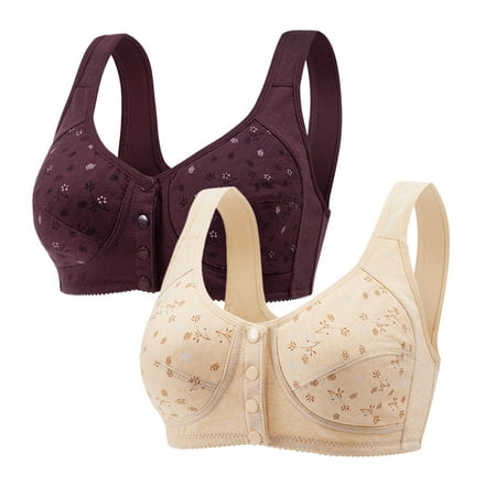 

Youmylove 2Pc Women Plus-Size Printed Front Button Vest Comfort Bra Underwear Comfort Underwear