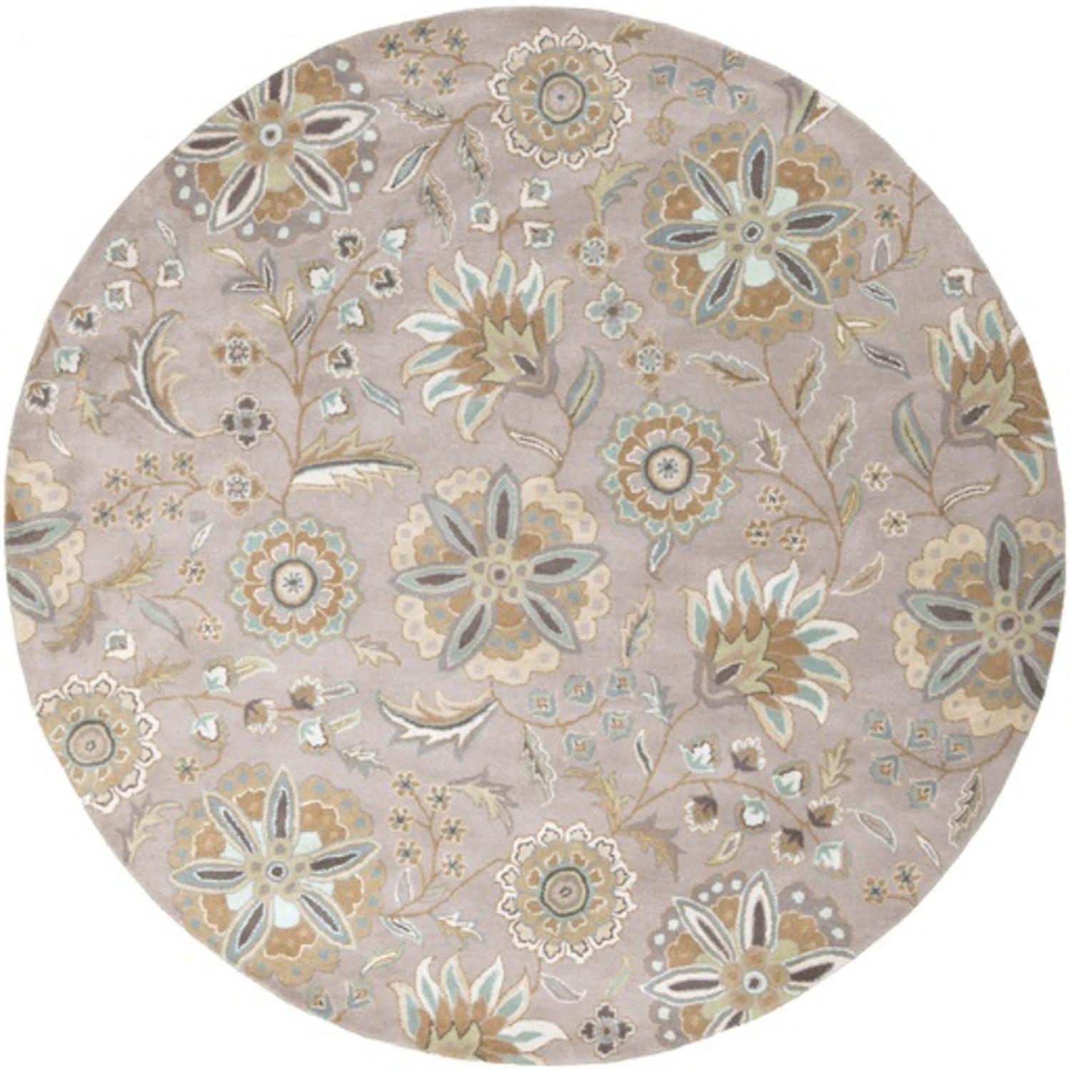 Rug cream area shag light safavieh florida sg455 scrollwork elegance rugs ft rugpal 8' Nilofar Flower Sage Green, Sandstone Tan and Cream White Round Wool