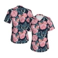 thumbnail image 3 of Yiaed Rose Flowers Print Women's T Shirt V-Neck Short Sleeve Shirt Casual Breathable Tee Summer Tops-Small, 3 of 5