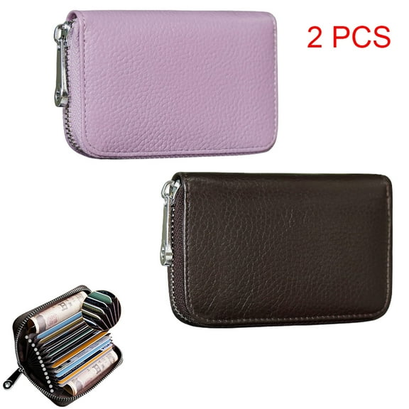 Credit Card Holder RFID Blocking Genuine Leather Mini Credit Card Wallet Purse with Zipper Womens Small id Compact Slim Blocked Zip Accordion Wallets Case for Women Men