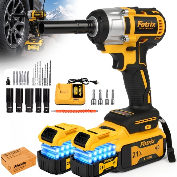 Fotrix 21V Cordless Brushless Impact Wrench with 4000mAh Battery & Charger, High Torque Impact Gun for Auto Tire & Home Repair