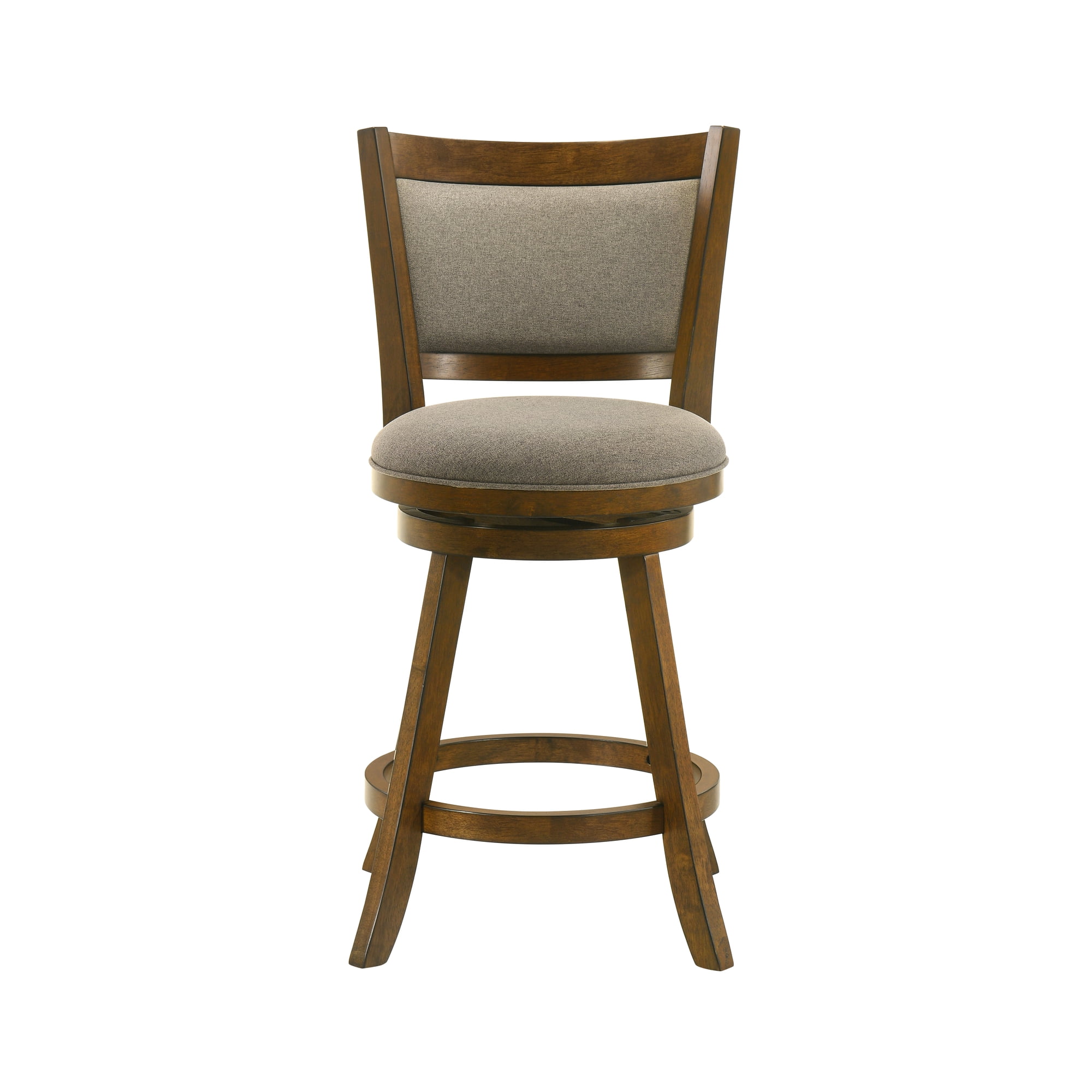 Aiden Modern Farmhouse Swivel Wood Counter Height Kitchen Bar Stool in Sepia Brown Finish with Grey Fabric Upholstered Seat - Set of 4