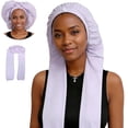 thumbnail image 2 of Long Bonnet 2-in-1 for Braids and Hair Protection, Pantyhose Shower Cap for Women, Purple, 2 of 6