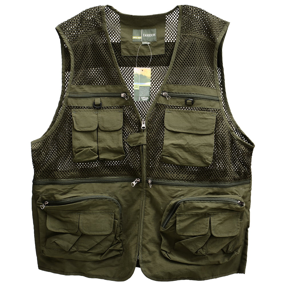 Multipocket Outdoor Fishing Vest Photography Waistcoat Jacket Army Green XL 