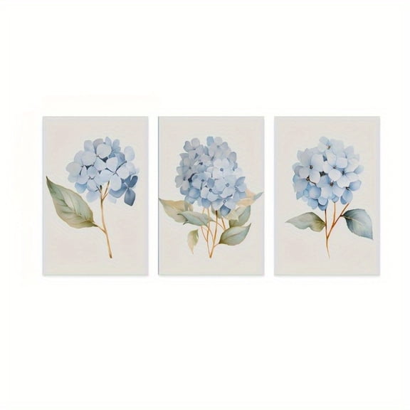 [2D Flat] 3pcs Hydrangea Canvas Art Prints - Waterproof, Unframed, Light Blue Watercolor Floral Wall Decor for Living Room, Bedroom, Bathroom, Kitchen | Perfect Gift for Home Decor Enthusiasts, Bedr