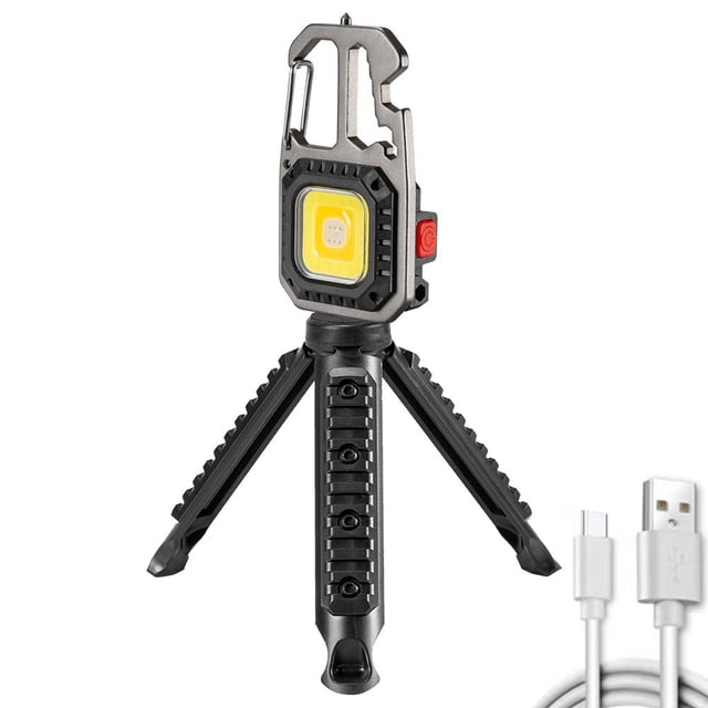 3 Uds Mini COB Llavero 600LM Con Gancho Linterna Camping 500mAh (marrón + Soporte)