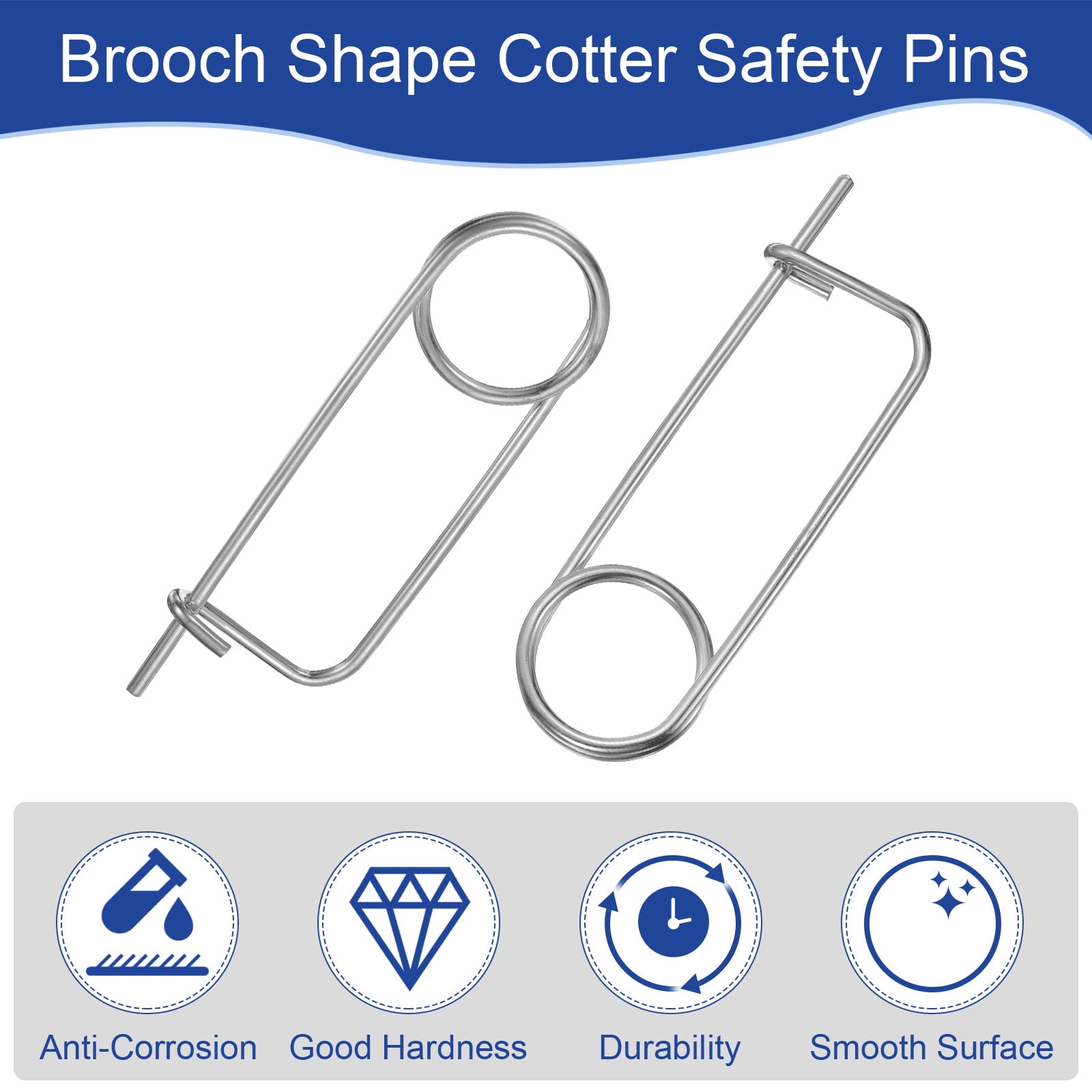 2 Pack Brooch Shape Cotter Safety Pins, 0.26x4.96 Inch Zinc-Plated Carbon Steel Quick Lock Fastener for Farm, Lawn, Garden Hitch
