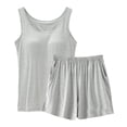 thumbnail image 2 of Modal Pajamas Set for Women 2 Piece Built in Bra Sleeveless Tank Top and Shorts Sets Loose Comfy Sleep Homewear (X-Large, Gray), 2 of 3