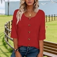 thumbnail image 5 of Jaunzuar 3/4 Length Sleeve Womens Tops Solid Color Crew Neck Summer Tops Casual Work Button Down Shirts XXL, 5 of 5