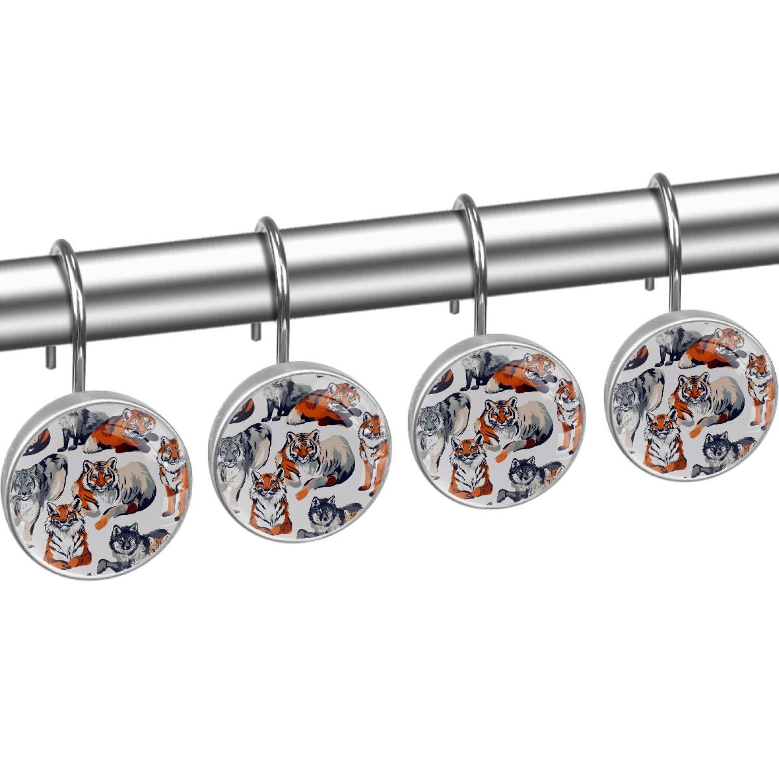 Tiger Bobcat Shower Curtain Hooks Round Crystal Glass, Set of 12 Shower Curtain Rings - Shower Hooks for Curtain Shower Rings