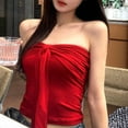 thumbnail image 2 of Women Sexy Tube Crop Tops Tie Front Bandeau Top Strapless Tank Tops Solid Color Corset 2025 Summer Trendy Casual Camis Party Night Club Going Out Blouses, 2 of 3