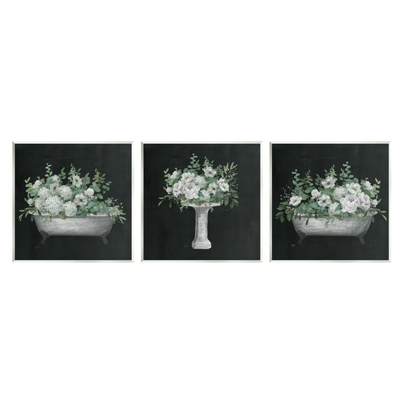Stupell Industries Vintage Bathroom Hydrangeas Botanical & Floral Painting Unframed Art Print Wall Art, 12 x 12, Set of 3