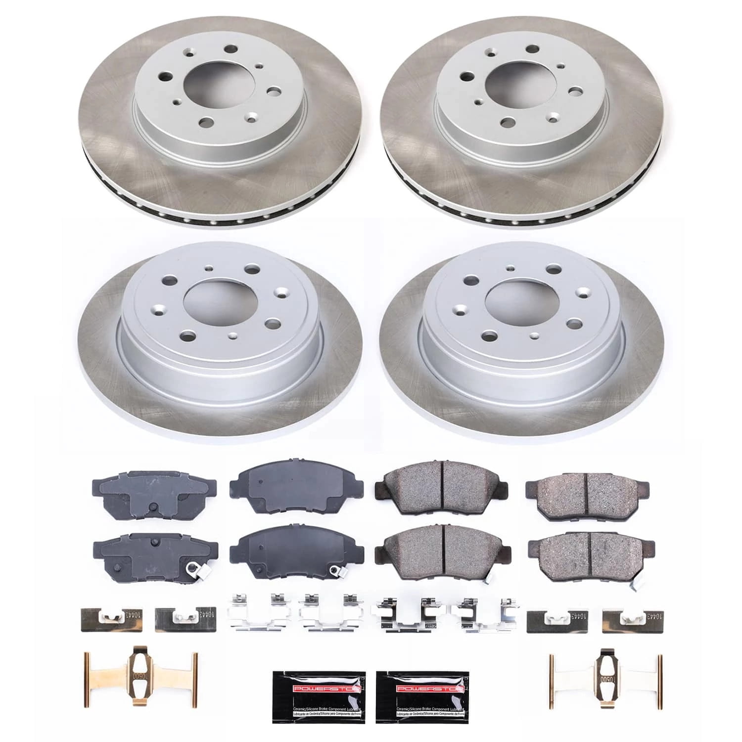 PowerStop Front and Rear Semi-Coated Rotor and Low-Dust Ceramic Brake Pad Kit SC695