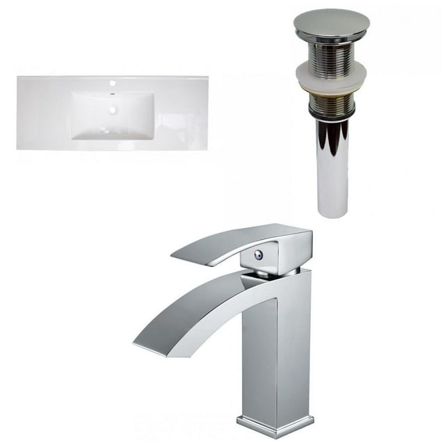 American Imaginations 48.75-in. W 1 Hole Ceramic Top Set In White Color - Drain Incl. AI-33188