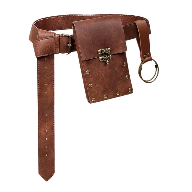 Riñonera para hombre estilo steampunk, bolso de cintura ajustable para disfraz de cosplay. Marrón