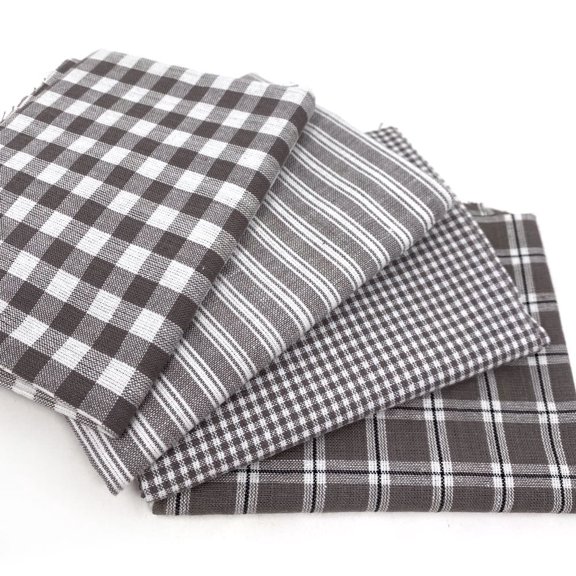 Magnolia Gray Assorted Homespun Plaid Gingham Homespun Cotton Fabric Bundle - Set of 4 Fat Quarters by JCS