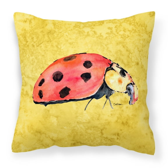 Carolines Treasures 8867PW1414 Lady Bug on Yellow   Canvas Fabric Decorative Pillow 14Hx14W multicolor