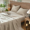 thumbnail image 5 of MooMee 100% Washed Cotton Sheet Set Queen Linen Like Textured Breathable Durable Soft Comfy 4pcs (Tannish Linen Grey), 5 of 6