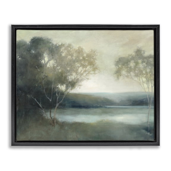 Stupell Industries Peaceful Early Lake Black Framed Floater Canvas Wall Art design by Julia Purinton, 17 x 21