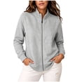 thumbnail image 2 of Hzzrkos Women Casual Relaxed Solid Color Stand Collar Long Sleeve Full Zip Pocket Outerwear Sweatshirt Jacket Top Gray#1, 2 of 8