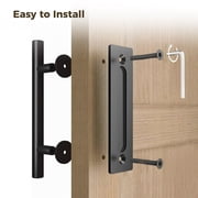 Barn Door Handle, Rustic Sliding Door Pull Handle with Mounting Hardware, 12 Heavy Duty Carbon Steel Door Handle for Gates Garages Sheds Cabinets Furniture