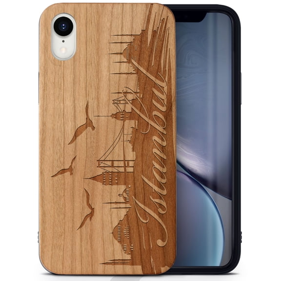 Case Yard Wooden Case Outside Soft TPU Silicone, Slim Fit Shockproof Wood Protective Phone Cover for Girls Boys Men and Women, Supports Wireless Charging Istanbul Love Design case for iPhone-XR