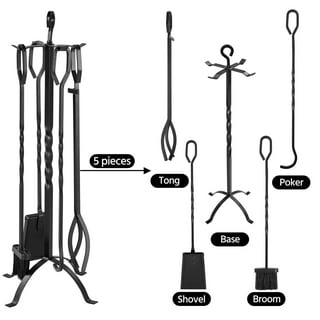 Feed Garden Fireplace Tools Set 5 Pieces 30 inch Modern Wrought Iron Outdoor Fireplace Accessories Set Long Holder Indoor with Poker Tong Shovel Brush